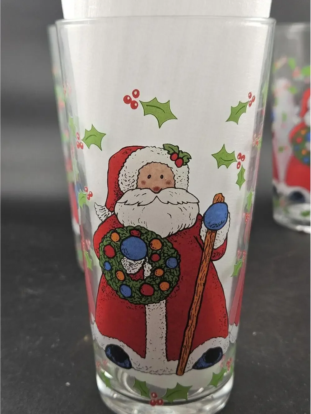 Vintage Christmas Santa Claus Tumblers Set of 6 KIG Glass Indonesia
